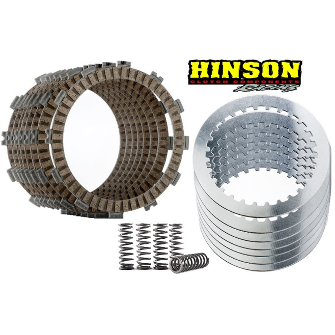 "Kit completo embrague motocross Hinson FSC fibras aceros resortes Honda CRF"

"Reconstrucción total embrague Hinson FSC789-7-0616 CRF450R"

"Detalle discos separadores y resortes alta tension Hinson Racing Honda"